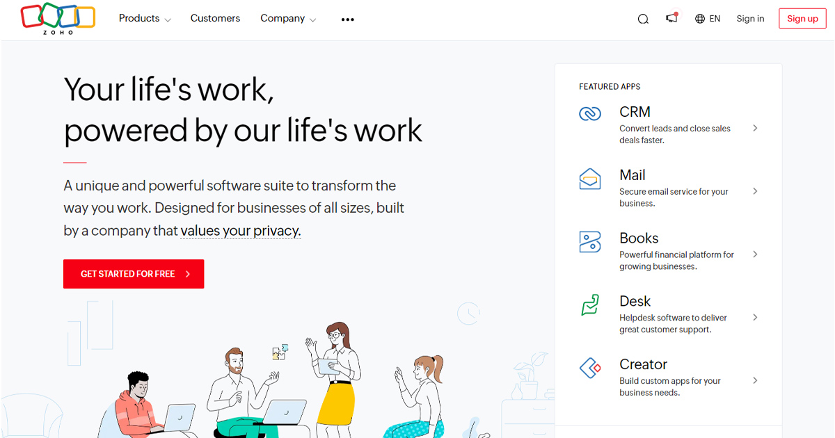 Zoho People là một phần mềm quản lý nhân sự dựa trên đám mây, cung cấp các tính năng và công cụ giúp doanh nghiệp quản lý hiệu quả lực lượng lao động của mình, bao gồm việc tạo và lưu trữ hồ sơ nhân viên tại một trung tâm dữ liệu, xây dựng quy trình hội nhập, quản lý ca làm việc, chấm công và nghỉ phép, đánh giá hiệu quả nhân viên, đến cung cấp hệ thống học tập và cổng thông tin nhân viên.